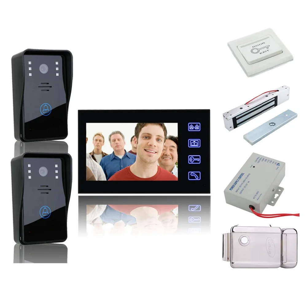 

Home Security 7" Video Door Phone Intercom Doorbell with 2pcs 1000TVL Outdoor Security CCTV Camera wifh 1pcs Indoor Monitor+Lock