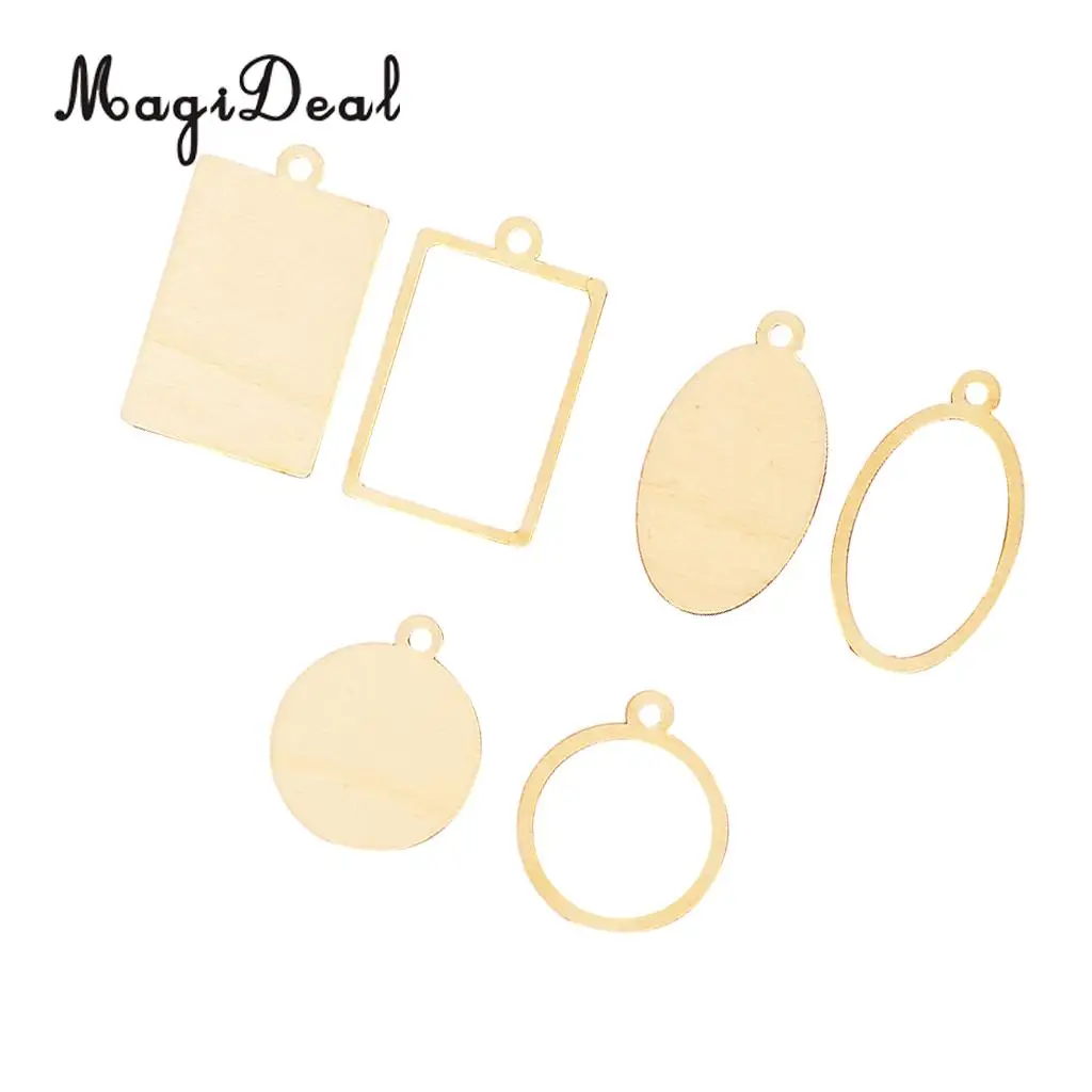 MagiDeal 60 Pieces Assorted Wooden Frame Pendant Oval Rectangle Round Shapes Wood Charms Cutting Scarfs DIY Projects