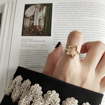 

Lady's Authentic S925 Sterling Silver Fine Jewelry Golden OPEN Star Ring adjust J357