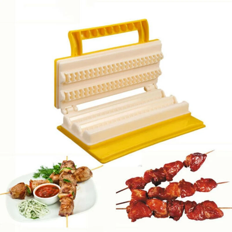 

WOWCC Practical Multi-functional Double Row BBQ Meat Skewer ABS Plastic Meat String Device Portable Barbecue Kebab Maker
