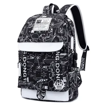 

FANSON Men External USB Charge Backpack Girls 16" Laptop Backpack School Notebook Bag Waterproof Travel Backpack for teens