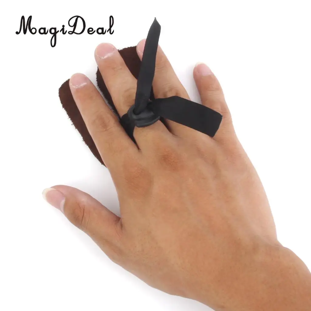 MagiDeal Durable Soft Cow Leather Protection Finger Tab Shooting Archery Glove Supplies for Bow Hunting Outdoor Finger Protector