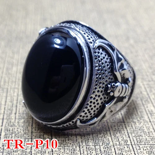 

925 Sterling Silver Ring Silver retro gifts natural Natural stone Mens Ring Opening