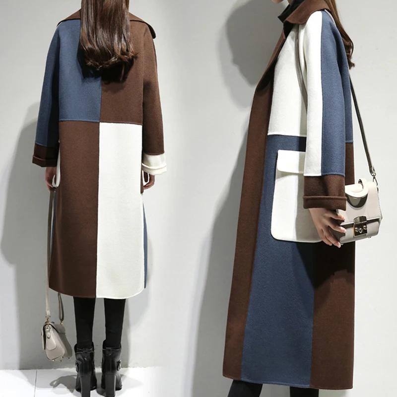 Шерстяное женское осеннее пальто зимнее новое пальто больших размеров стеганое длинное искусственное свободное шерстяное пальто дамское Пальто осенние куртки Дамские