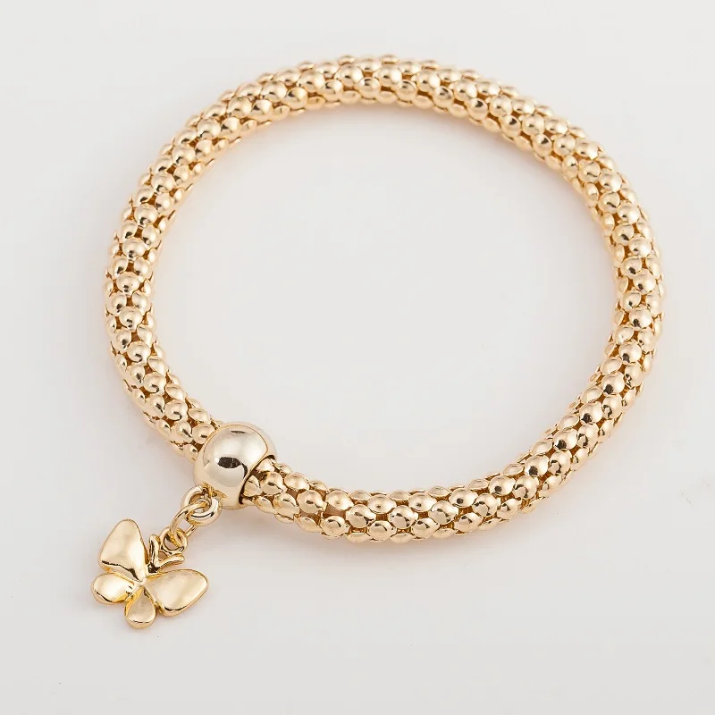 Серебряный цвет эластичный Попкорн цепи змея цепи в форме сердца кристалл кулон элегантный простой темперамент модный браслет для женщин - Окраска металла: butterfly gold