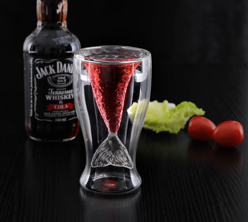 1 шт. Русалка Мода творческий сок напиток мороженое двухслойный прозрачный стеклянный виски чашка JO 1035