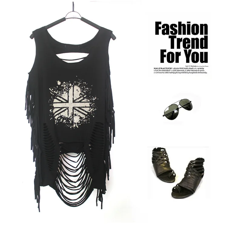 Women Tops Vest Summer Tassel Sexy Holes Tank Tops Women Clothing Sexy