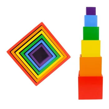 

6 Colors Rainbow Building Blocks Colorful DIY Cube Children Square Box Wooden Toys Baby Stacking Educational Building Blocks