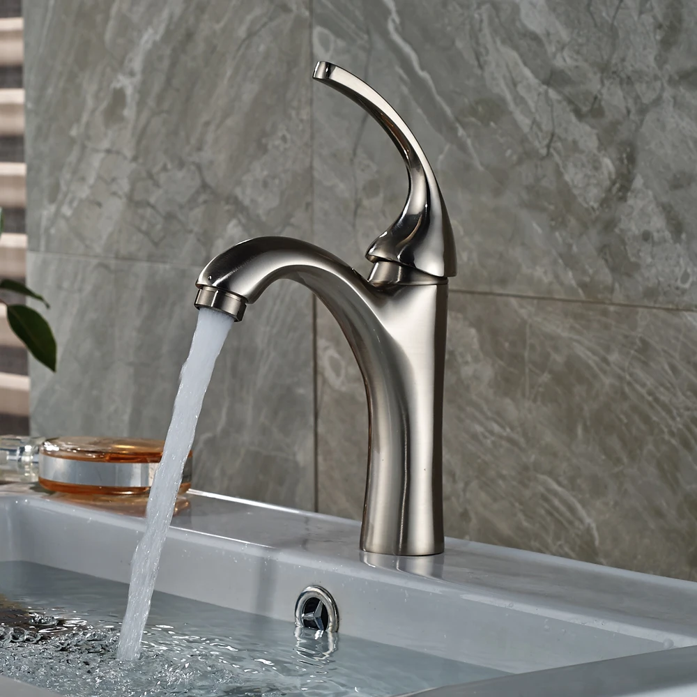 

Nickel Brushed Single Hole/ Handle Bathroom Vessel Sink Faucet Deck Mounted Cold and Hot Water Mixer Taps