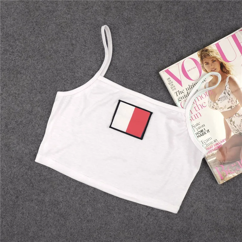 

Popular Embroidered Sling Waistcoat T-shirt Office Lady Short Camis Spaghetti Strap Sexy Solid Casual T-shirts Female Tops