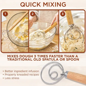 Stainless Steel Danish Whisk with Wooden Handle 4