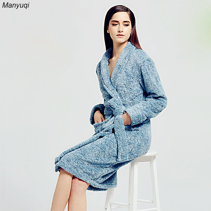 

Winter flannel women bathrobe solid mid length home bath robe warm robe femme