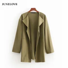 JuneLove винтажные Длинные рукава Двойные декоративные карманы Открытая строчка свободное кимоно Обложка Куртка Верхняя одежда верхние пальто