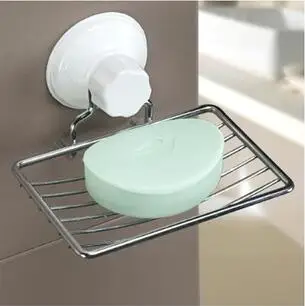 

Bathroom Strong Sucker Soap Storage Box Toilet Soap Rack Drainer Suction Wall Shelf