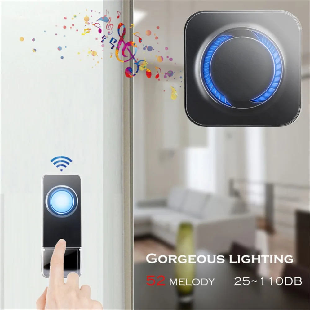 SMATRUL New Waterproof Wireless Doorbell EU Plug 300M Remote smart Door Bell Chime ring Slim 1 2 button 1 2 3 receiver no battery Deaf Gorgeous lighting 4