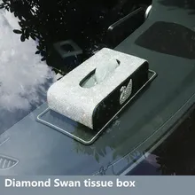 Swan Car Tissue Box Leather with Crystal Rhinestone Paper Tower Storage Boxes Diamond Hand made Auto Tissue Case Covers Holder