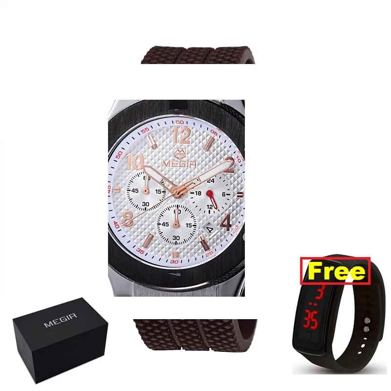 Спортивные часы MEGIR с хронографом, мужские креативные армейские военные кварцевые часы с большим циферблатом, мужские наручные часы, мужские часы - Цвет: 3002E BOX GIFT
