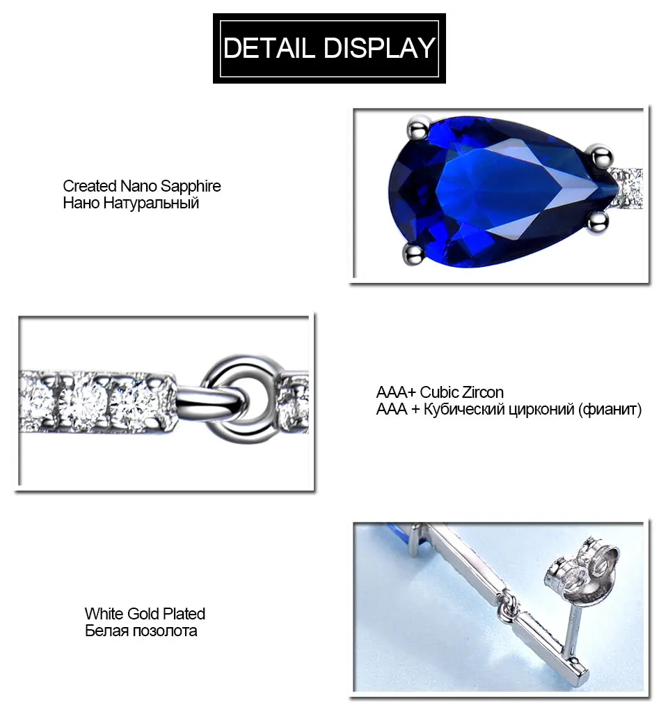 UMCHO 925 серебряные серьги для женщин Твердые стерлингового серебра капли воды создан нано синий сапфир Женские Ювелирные изделия Подарки для девочек