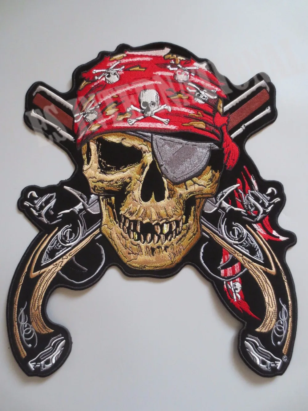 12.6 pouces grand Broderie Correctifs pour Veste Retour Gilet Moto Club Biker MC Coudre sur Pirate Crâne Double Guns unique Eye