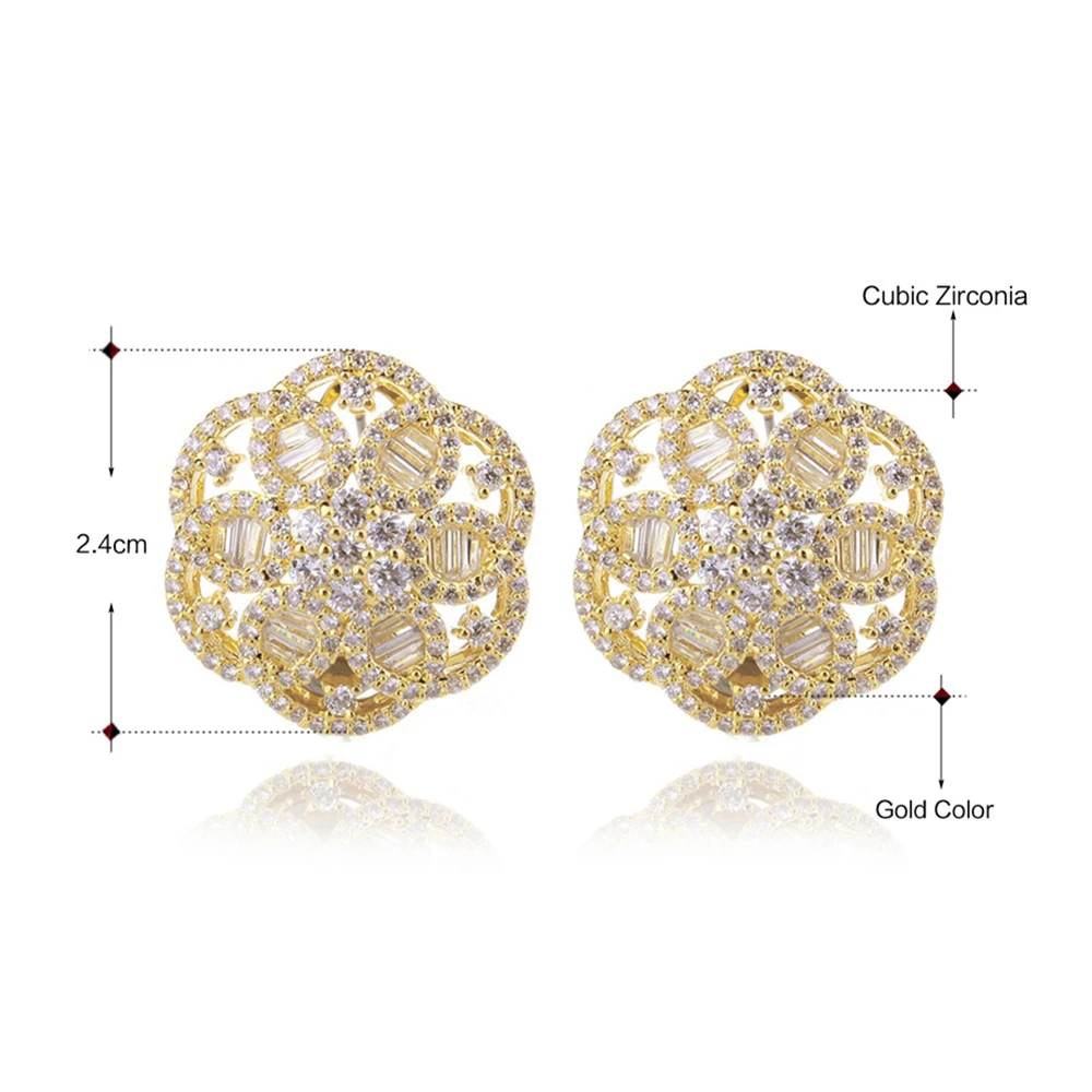 High grade Big stud flower earrings cubic zirconia stones beautiful jewelry party jewellery middle east white/gold color earring