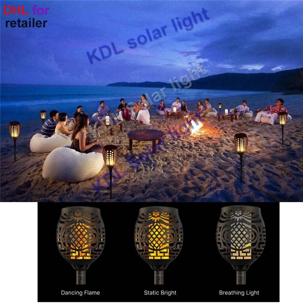 

4pcs/lot update Solar 96LEDs Lawn Dancing flame Torch Lights radar 3 working mode Light Outdoor tor lands