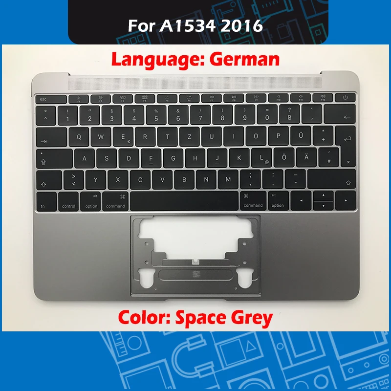 Космический серый A1534 верхний чехол с немецкой клавиатурой и подсветкой для Macbook Retina 12 "A1534 Topcase Palmrest Early-2016 EMC 2991