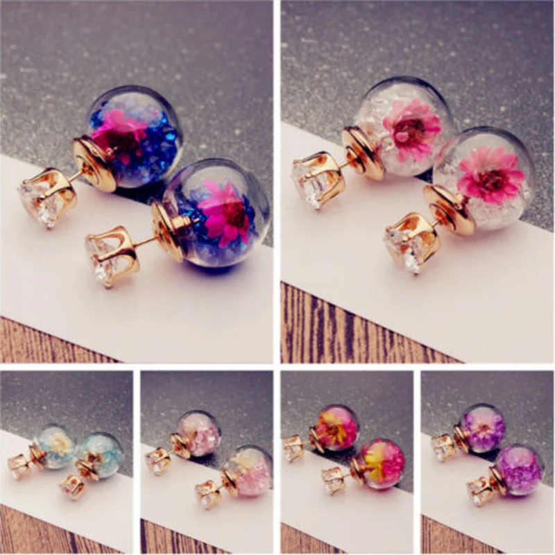 Hot Fashion Women Lady Elegant Flower Spherical Rhinestone Ear Stud Earrings