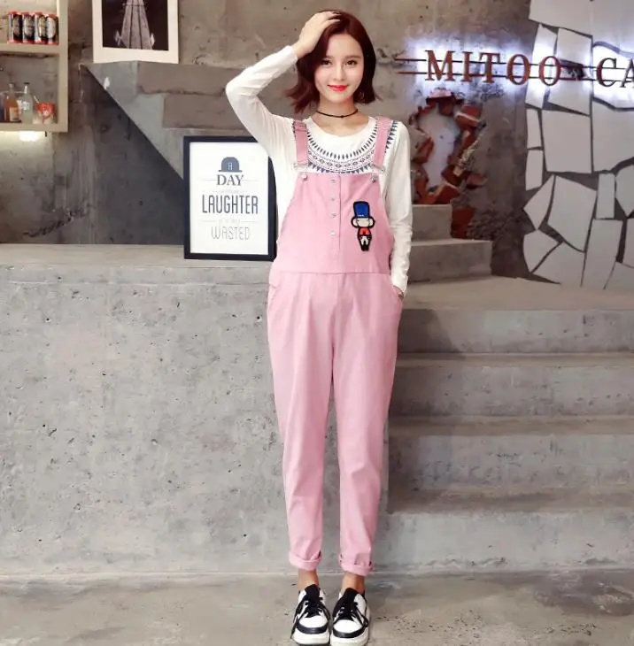 

High Quality Maternity Bib Pants Corduroy Pregnant Woman Jumpsuit Zipper for WC Big Size XXXL Loose Coverall Pink Strap Pant