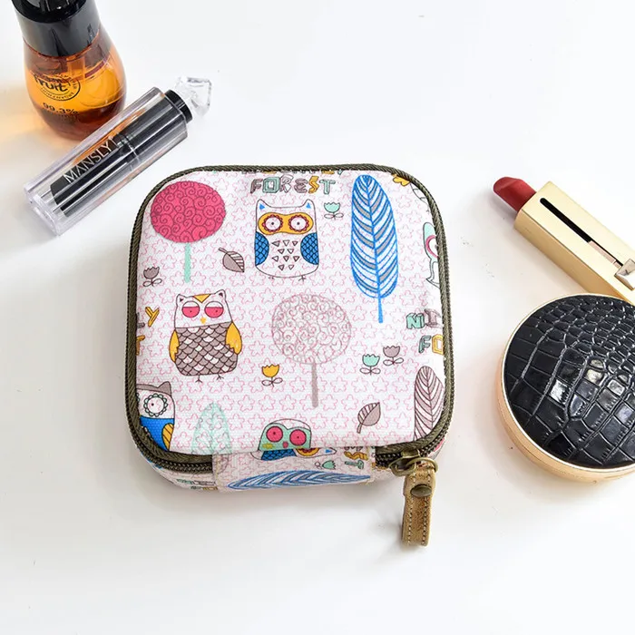Женские Гигиенические Салфетки, косметичка, сумка для хранения, большая вместительность, милая простая японская гигиеническая сумка на молнии, Органайзер - Цвет: Pink owl
