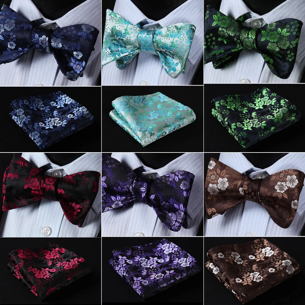  Floral 100%Silk Jacquard Woven Men Butterfly Self Bow Tie BowTie Pocket Square Handkerchief Hanky S
