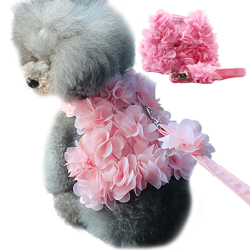 2 шт. поводок для собак и кошек Pet Регулируемый жилет поводок для прогулок для щенка прекрасный дышащий цветок жгут для маленькой средней собаки - Цвет: Розовый