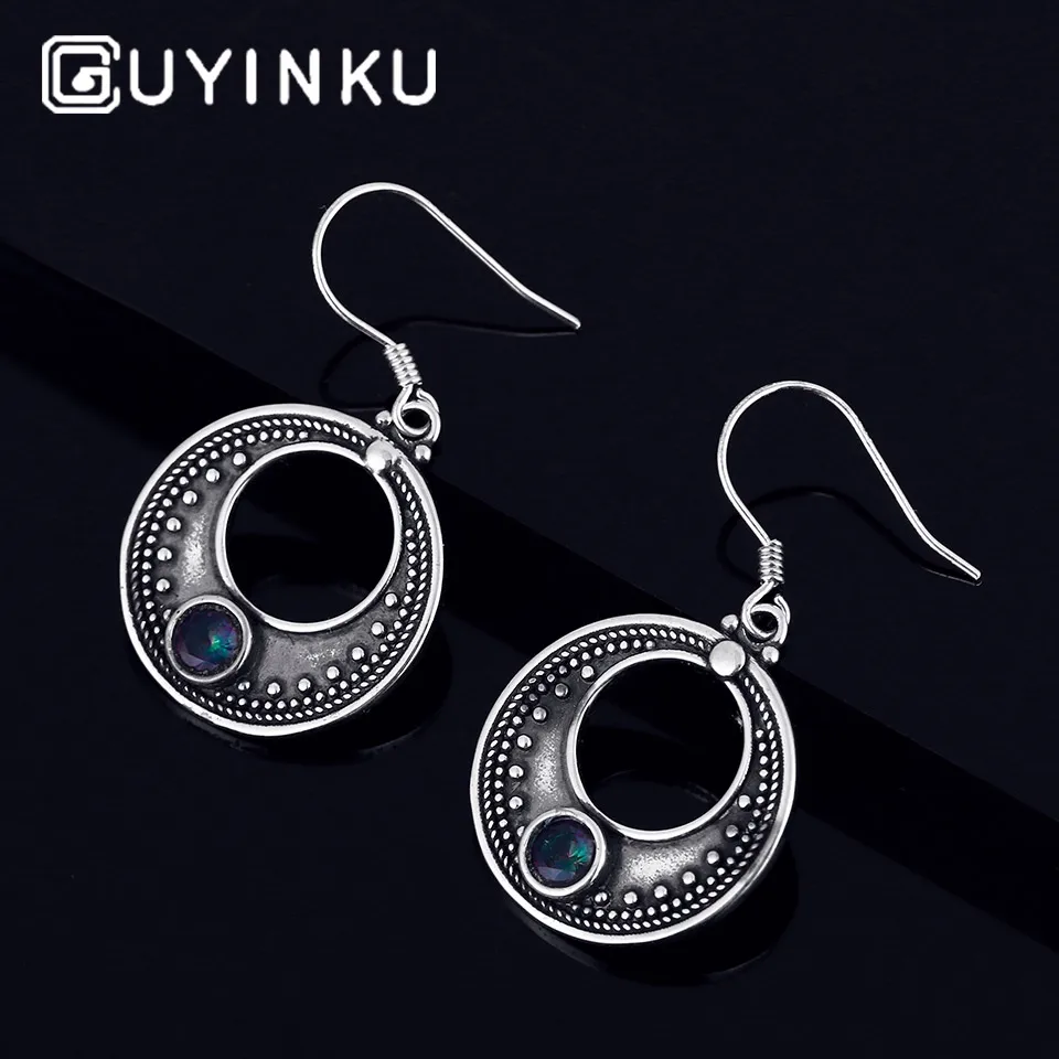 

GUYINKU Elegant Created Mystic Topaz Ethnic Drop Earrings 925 Sterling Silver Earrings For Women Party Holiday Gift Fine Jewelry