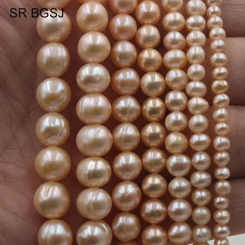 Free Ship 4-11mm Wholesale Nearly Round Natural Freshwater Pearl Jewelry DIY Beads Pink Pearls Strand 15&quot | Украшения и