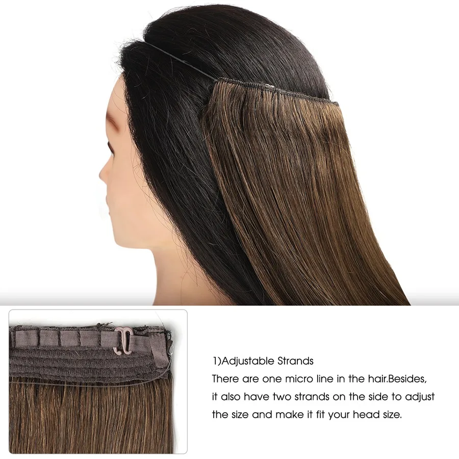 K.S Wigs 20'' Remy Human Hair Straight Halo Hair Invisible Wire Clip In Human Hair Extensions 100g
