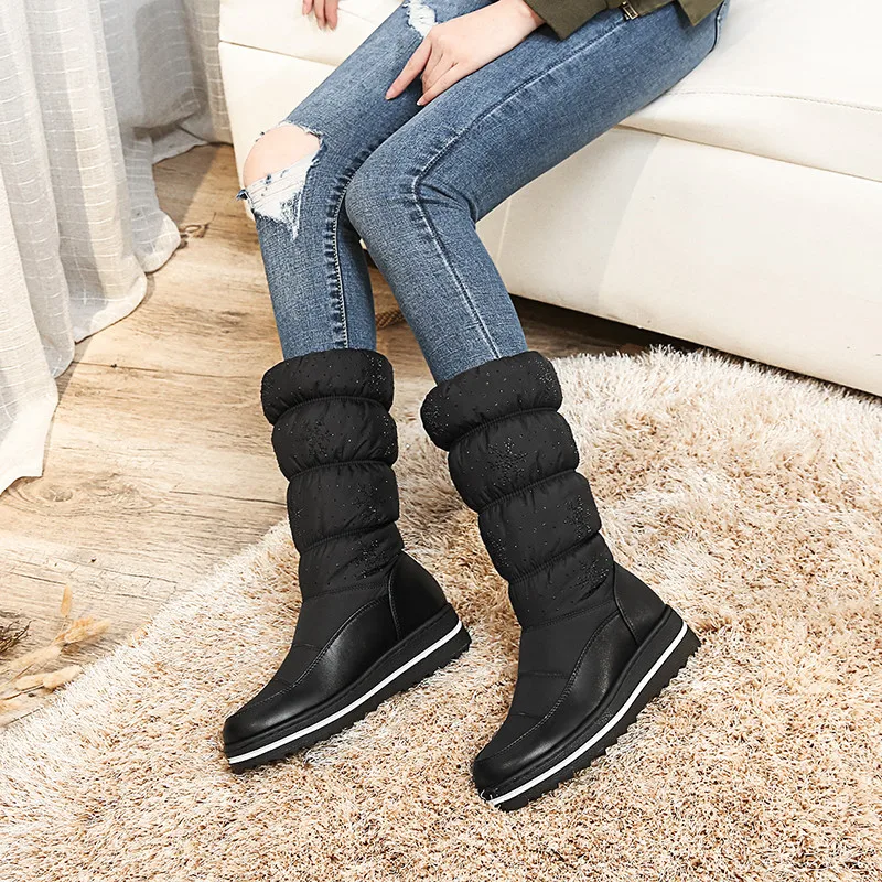 

YOUYEDIAN Women Boots Fleeces Mid Calf Boots Women Fashion Winter Female Shoes Casual Flat Snow Boots 2018 Bota Feminina