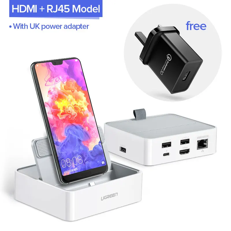 HDMI RJ45 US Plug Ugreen USB C концентратор Тип C 3,0 концентратор HDMI адаптер для huawei Коврики 20/10/10 Pro P20/P20 Pro USB-C док-станция Тип C концентратор USB - Цвет: HDMI RJ45 US Plug