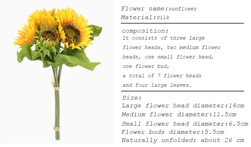 Flone Artificial Sunflower Bouquet Plant Fake Flowers Garden Decoration Material Home Party Sunlight Plant Decoration Accessorie (17)