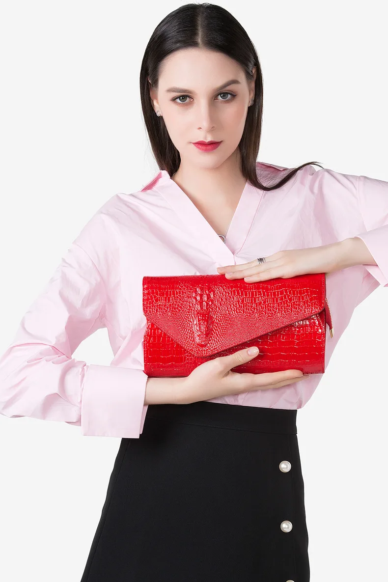 Для Женщин Кожаный Клатч Кошелек вечерние сумки Высокое качество Крокодил Золотой конверт клатч женский длинный бумажник телефон сумка
