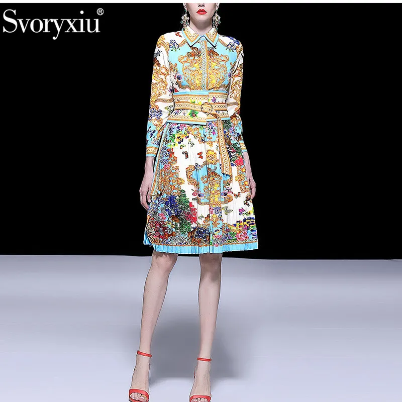 Svoryxiu Elegant Runway Lente Zomer Party Geplooide Jurk vrouwen Mode Lange Mouw luxe Print Cumberbanden Jurken Vestdios Svoryxiu Elegant Runway Lente Zomer Party Geplooide Jurk vrouwen Mode Lange Mouw luxe Print Cumberbanden Jurken Vestdios