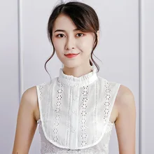 Леди хлопок свитер с воротником-обманкой рубашка аксессуары Для женщин стоячий гофрированный воротничок в стиле «Питер Пэн», со съемным манишка с вышитым воротником Топы