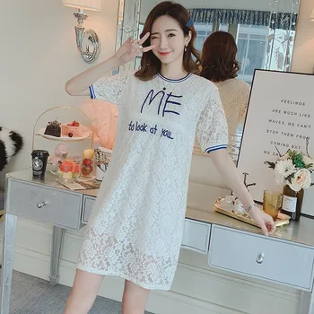 

New embroidered maternity dress lace short sleeve loose breastfeeding dress Korean fashion pregnancy skirt