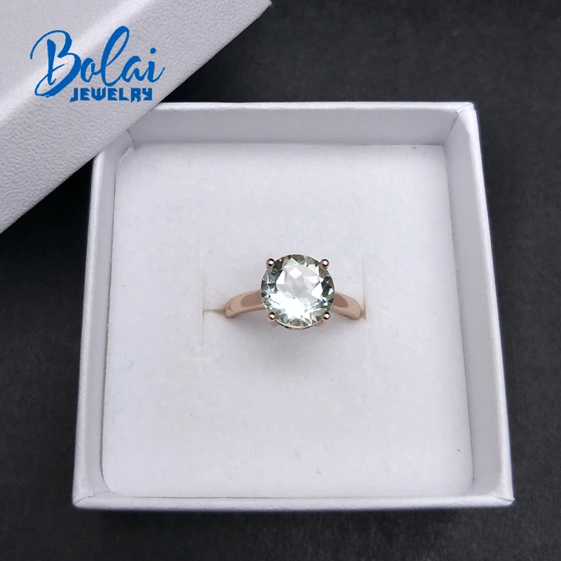 Bolaijewelry, круглые 925 мм, Зеленый Аметист, драгоценный камень, специальное деление, кольцо, розовый цвет, Стерлинговое серебро, ювелирные изделия для женщин