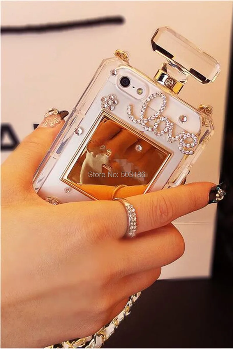 Роскошная сумочка на цепочке флакон духов чехол для телефона для iPhone 11 Pro X XS Max XR 6 6s 7 8 Plus Стразы чехол Алмазный прозрачный чехол