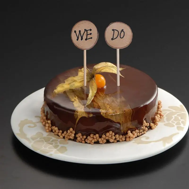 2pcs/ Set Wooden Round We Do Shabby Chic Rustic Wedding Cake Topper Pick Decoration For Wedding Engagement Party A3