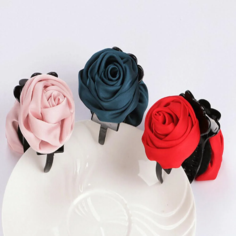 

1 Pcs Korean Style Women Elegant Chiffon Rose Flower Bow Jaw Clip Barrette Hair Claw Gift
