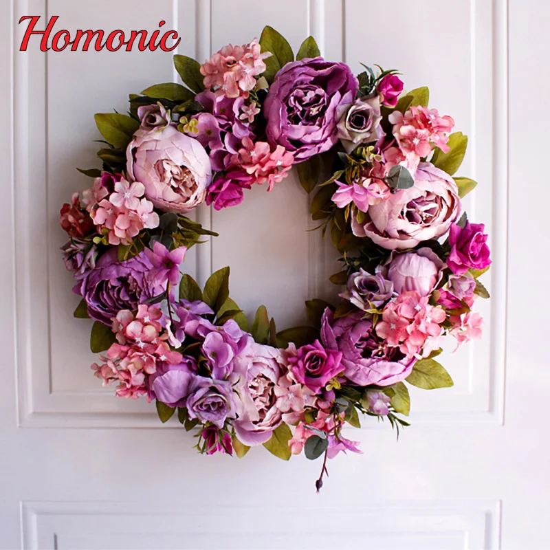 Purple Silk Peony Artificial Flowers Wreaths Door Perfect Quality