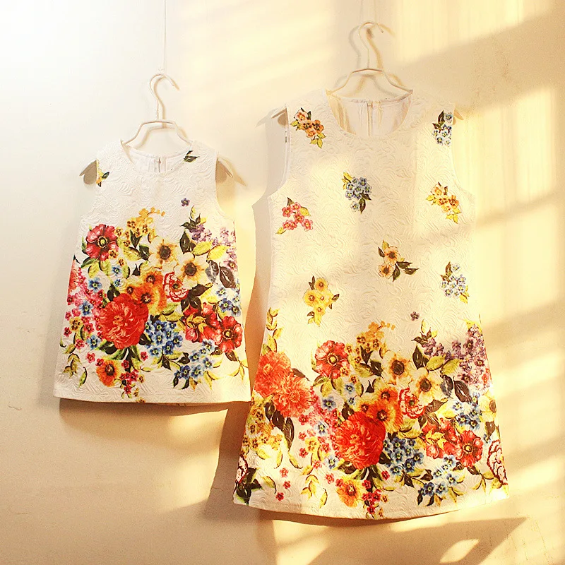 

Maggie's Walker Parent-child dress Spring summer flower fashion birthday party dress for baby girls Mother and daughter A-line
