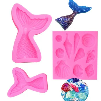

3PC/Set Christening Mermaid Tail Silicone Mold Fondant Cupcake Cake Decorating Baking Tools Handmade Soap Mold Fish Fork Tail