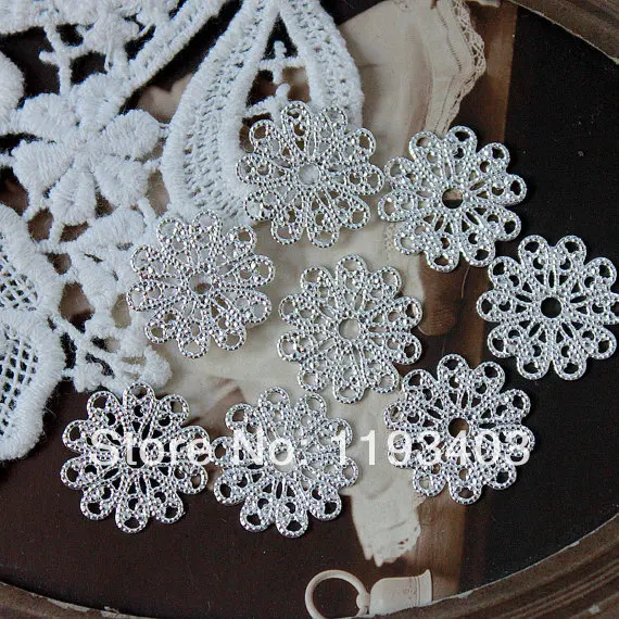 

20PCS Silver plated RAW brass Filigree Jewelry 17mm Connectors Setting Cab Base Connector Finding (FILIG-S-25)