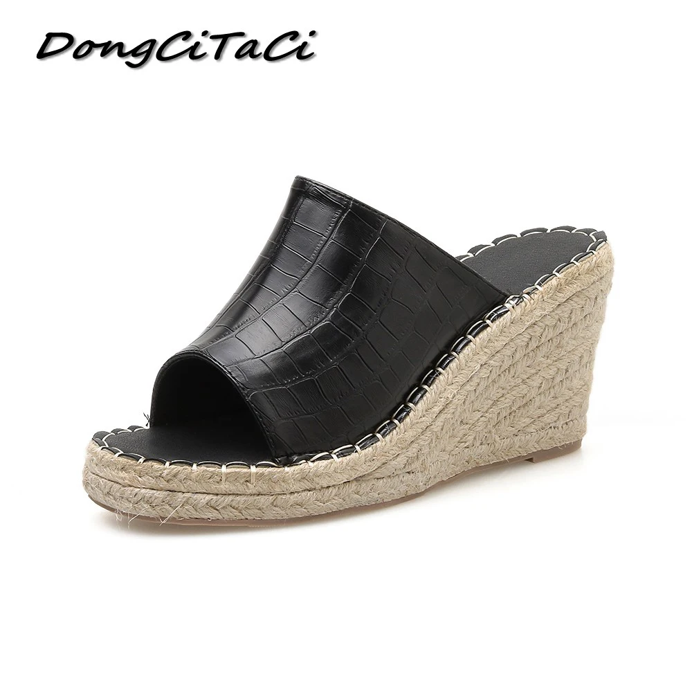 

DongCiTaCi Summer Women Wedge Sandals Platfors Shoes Woman High Heel Thick Bottom Hemp Rope Straw Weave Peep Toe Casual Sandals